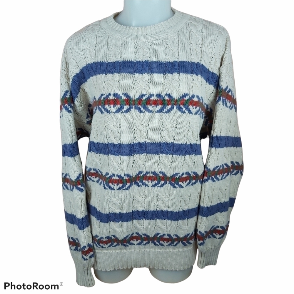 Vintage cable knit sweater grandpa style Large